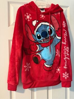 Disney Red Plush Holiday Hoodie with Snowflake Accent